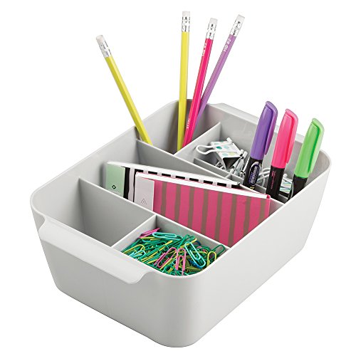 mDesign Kosmetik Organizer mit 8 Fächern – praktische Kosmetik Aufbewahrungsbox für Kosmetik, Make-Up, Haaraccessoires etc. – die perfekte Schminkaufbewahrung – hellgrau - 2