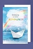 Kommunion Einladungen Karte 5er Set Regenbogen Boot...