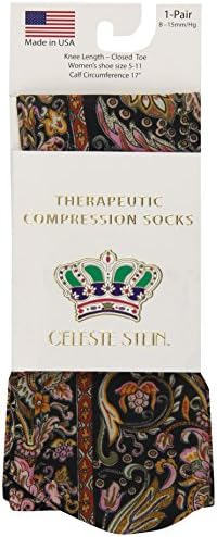 Celeste Stein Therapeutic Compression Socks, Black Versache, 8-15 mmhg, 1-Pair