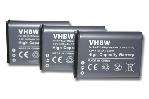 vhbw 3 x batterie 1400mAh  3 8V  Set pour cam  ra Nikon CoolPix B700 comme EN-EL23 
