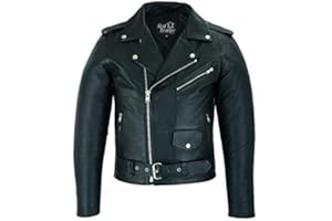 GENERIC Jfasto Leather Mens Real Genuine Leather Marlon Brando Touring Motorcycle Jacket Cowhide Perfecto Black