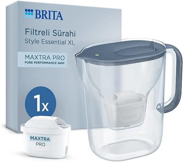BRITA Style Essential XL 1 x MAXTRA PRO Pure Performance Filtreli Su Arıtma Sürahisi – Taş Mavisi (3,6L)