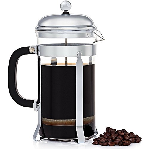 French Press Coffee Tea and Espresso Maker, Glass Cafetière, Chrome finishing 8 Cups/ 1 Liter / 1000 ml