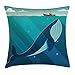 Produktbild FPDecor Whale Decor Kissenbezug, Huge White Whale Under The Ocean with Sailor on Water with Rays of Light, Decorative Square Accent Pillow Case, 18 X 18 Inches, Blue and White