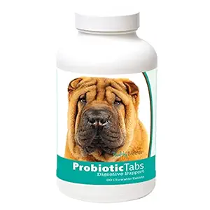 Healthy Breeds Dog Probiotic Plus Digestive Support Chewable for Chinese Shar Pei - Over 80 Breeds - 60 Tablet Chews - Relief for Gas, Diarrhea, Vomiting, Bad Breath, Constipation and More!