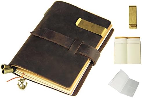 Primind leather journal Writing Notebook - 13.5cm * 10cm Refillable Pages-100% handmade & Personalized-Perfect Gift for Art Sketchbook, Travel Diary & Notebooks (brown)