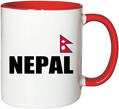 Mister Merchandise Mug Coffee Pot Nepal Fahne Flag Teacup Cup , Color: White-Red