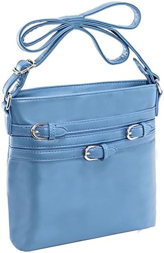 Multi Belt Adorned Vertical Crossbody Bag in Aqua Blue