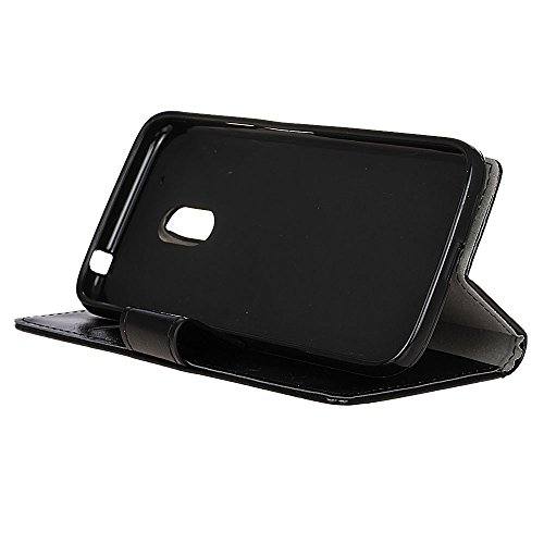 Motorola Moto G4 Play 5″ Hülle,QUENJOY® Stand Brieftasche Flip Case Schutzhülle Crazy Horse Leder Etui Ultra Slim zu Schützen für Lenovo/Motorola Moto G4 Play SM4386AE7L1,SM4386AD1L1 Smart Phone,Schwarz 01 - 4