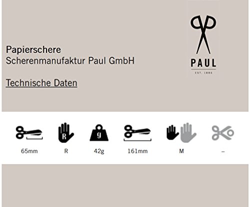 Paul 806 Papierschere, Präzisionsschliff, Schulbedarf, 16 cm lang, schwarz