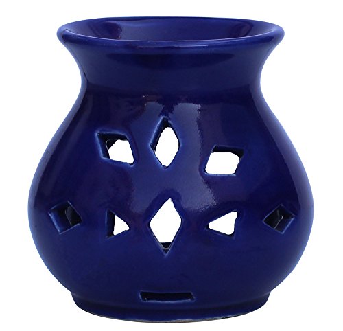 SouvNear - Bruciatore per oli essenziali, diffusore di oli essenziali, portacandele per fragranze domestiche e aromaterapia, realizzato a mano, in ceramica, colore: blu reale