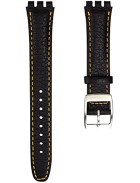 Echtleder Uhrenarmband von Geckota® hergestellt für Swatch Uhren mit Edelstahl Dornschließe, Schwarz und Orange...