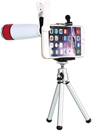WONBSDOM Universal 12X Clip-On Telephoto Telescope Camera Phone Lens Kit(White) Manual Focus with Tripod + Retractable Phone Holder + Microfiber Cleaning Cloth for iPhone/4S/5/5S/5C/SE/6/6S Plus/7/7 Plus iTouchs&amp;iPads series Samsung GalaxyS4/S5/S6/S7 Note 2/3/4/5/6 HTC Nokia Sony,BlackBerry etc.