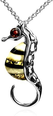 Amber Sterling Silver Seahorse Pendant Necklace Chain 46 cm