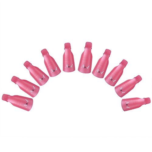 V-EWIGE Pink 10Pcs Plastic Acrylic Nail Soak Off Clip Cap UV Gel Polish Remover Design Art Tool