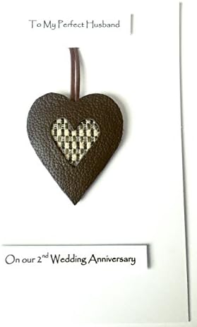 2nd 3rd Wedding Anniversary Cotton Leather Heart Gift Card Husband Wife - A5 size Card 148mm x 210mm 5.8" x 8.3"