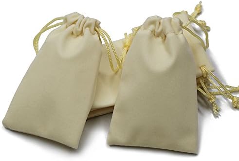 Pack of 12 Velvet Cloth Jewelry Pouches / Drawstring Bags for Jewelry Gift Packaging，2.75x4 Inch (Beign)
