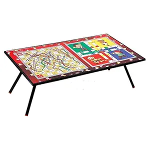 KRUM Multipurpose Portable Colorful Wooden Bed Tea & Study Table Tray with Ludo, Snakes & Ladders Games for Camping Table, Breakfast Eating, Studying, Working, etc for Only Kids. All Purpose Table