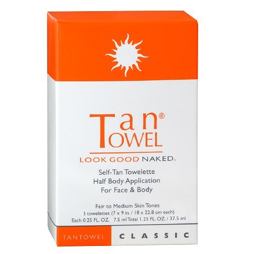 Tantowel Face & Body Towelettes Classic Half Body Application for Fair to Medium Skin Tones, 5 per pack
