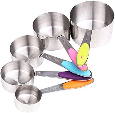 Measuring Cups and Spoons Set Stainless Steel with Accurate Engraved - Ideal for Measuring Dry and Liquid Ingredients for Kitchen Cooking and Baking (5 Cups)