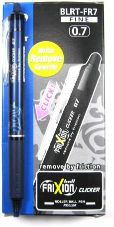 Pilot Frixion Clicker 07 Retractable Roller Ball Pens Fine Blue/Black (Navy) Ink 0.7mm tip (Box of 12)