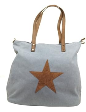 KENDT Design - Canvas Stern Tasche Damen, Stofftasche mit Leder Stern, Schultertasche Henkeltasche verschiedene...