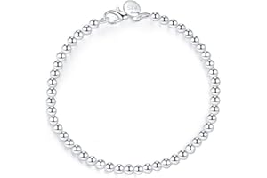BUDING Ladies Silver Bracelet,Charm Lady 925 Sterling Silver Retro Bracelet Fashion 4Mm Round Bead Jewelry Personality Silver Bracelet Elegant Atmosphere Comfortable Simple Casual Christmas Engagement Bir