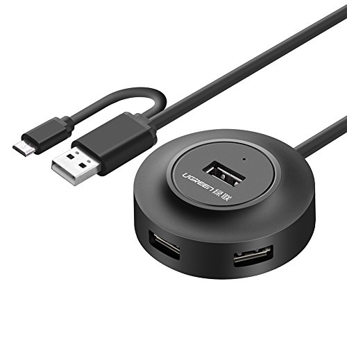 UGREEN 4 Ports Super Speed USB 2.0 HUB mit Micro usb 2.0 OTG On The Go ohne Netzteil Der ideale Begleiter für Laptops, Ultrabooks Tablet-PC und Smartphone Mit OTG Funktion Schwarz