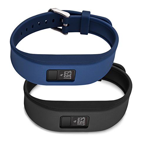 kwmobile 2in1 Set: 2x Sport Ersatzarmband für Garmin Vivofit 3 in Schwarz Dunkelblau Innenmaße: ca. 15,5 – 21,5 cm – Silikon Armband mit Uhrenverschluss ohne Tracker - 5