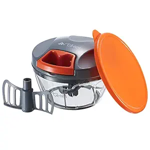 ARTIKEL Plastic Vegetables, Nuts and Fruits Pull Chopper/Meat Mincer with Storage Lid (Small - 400 ml, Orange and Grey)