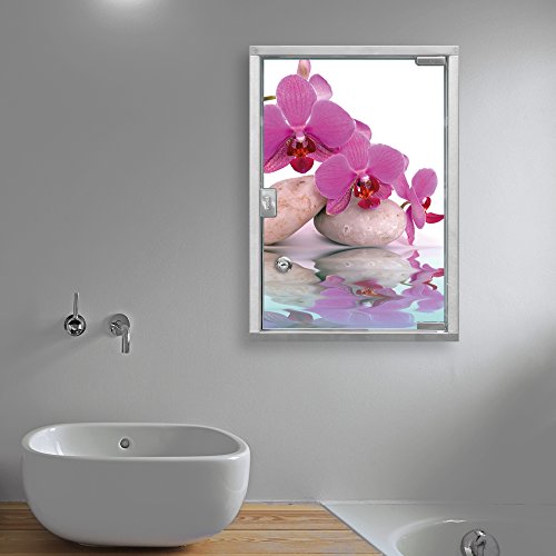 Medizinschrank groß Edelstahl abschließbar 30x45x12cm Arzneischrank Medikamentenschrank Hausapotheke Erste Hilfe Schrank Motiv Orchidee - 4