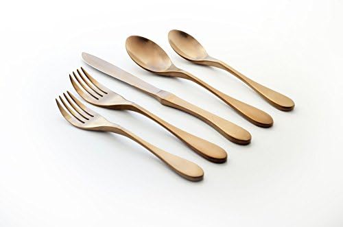 KNORK Original Stainless Steel Metal Utensils Titanium Coated Flatware, 5 Piece Set, Antique Copper