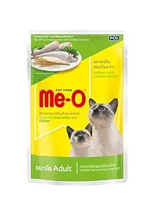 Fins Fur and Feathers Me-O Kitten and Cat Wet Food (Pack of 12) (Adult Sardine with Chicken and Rice)