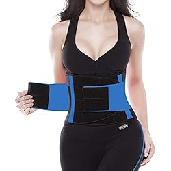 YIANNA Femme Ajustable Ceintures de Sudation Elastique Corset Minceur Waist Trainer, UK-YA8002-Bleu-M