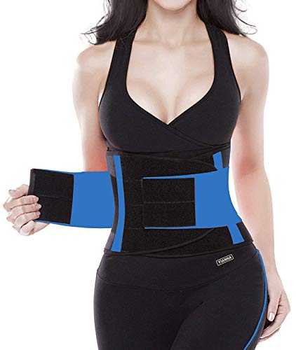 YIANNA Femme Ajustable Ceintures de Sudation Elastique Corset Minceur Waist Trainer, UK-YA8002-Bleu-M
