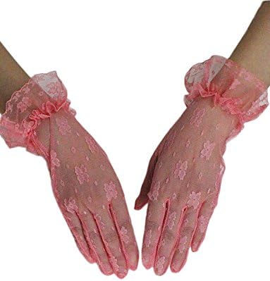 RuiyuhongE Women's Short Lace Bridal Wedding Gloves with Fingers (Fuchsia)