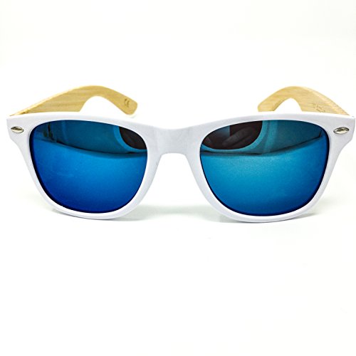 Bright Coloured Sunglasses With Bamboo Arms (White)