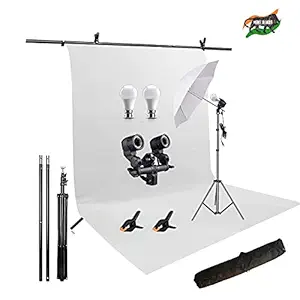 HIFFIN White Screen Backdrop 6x10 ft with 9 ft Stand - 6x9 ft Photography Backdrop with 2 Pcs Spring Clamps, 1PCs Carry Bag (T Shape Kit C2 C1 White & Double Holder Kit M1)