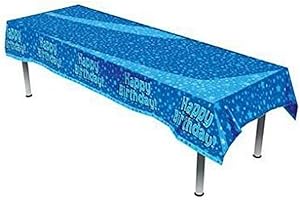 FANCYDRESSCOZ Oaktree Happy Birthday Blue Colourfast Plastic Table Cover 137cm x 2.6m 1pc