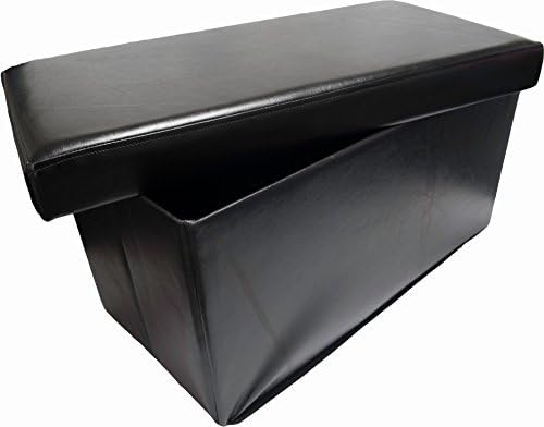 HISP Double Black Faux Leather Rectangle Ottoman Storage Box &amp; Folding Stool in one (76cm)