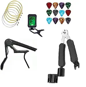 Techblaze 22 Pcs Guitar Kit Set Guitar Strings Changing Kit Guitar Tool Kit with 6 Strings, 12 Multicolored Picks, 1 Guitar Capo, 1 String Winder 1 String Cutter, 1 Guitar Tuner for Acoustic Guitars