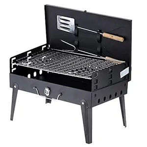 Supreme Mall (Label) Portable BBQ Barbeque Charcoal Grill Set with Fork & Spatula for Cooking Picnic Camping
