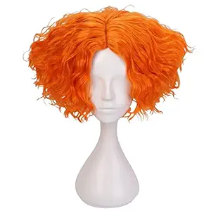 Cfalaicos Short Orange Curly Cosplay Wig with Free Wig Cap