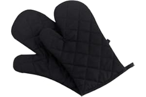 Klmnop Kitchen Cotton Cute Long Microwave Oven Mitts for Heat Resistant with 320°F, Kitchen Gloves for BBQ Cooking Baking 1 Pair Black
