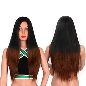 Paradise Full Head Synthetic Women Wigs Long With Golden Highlight Hair For Women/Women Wigs Natural Hair Straight Black Ombre (Without bang)