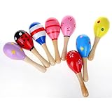 OULII Holz Maracas aus Holz Shaker aus Holz Rassel Musikalische Pädagogische Spielwaren Für Kinder Satz 10 (Zufällige Farbe Muster) - 3