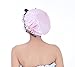 Moolecole Fashion Women's Bow-knot Waterproof Double Layer Shower Cap Big Polka Dots Printed Elastic Band Bathing Cap Spa Shower Hat Pink