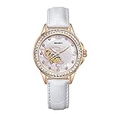 ZYWTZ Mechanische Damenuhr, Diamond Dial, Keramikband Damenuhr,White