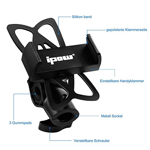 ipow Fahrrad Handyhalter, Stark Metall Fahrradhalterung fÃ¼r alle Smartphone und Fahrrad & Motorradlenker, geeignet fÃ¼r Handy & Navi wie iPhone X/8/7plus/6s/6 plus/SE, samsung, LG,usw.