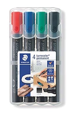 Staedtler 350 WP4 Etui de 4 Marqueurs permanents Pointe Biseau 2 à 5 mm Assortis